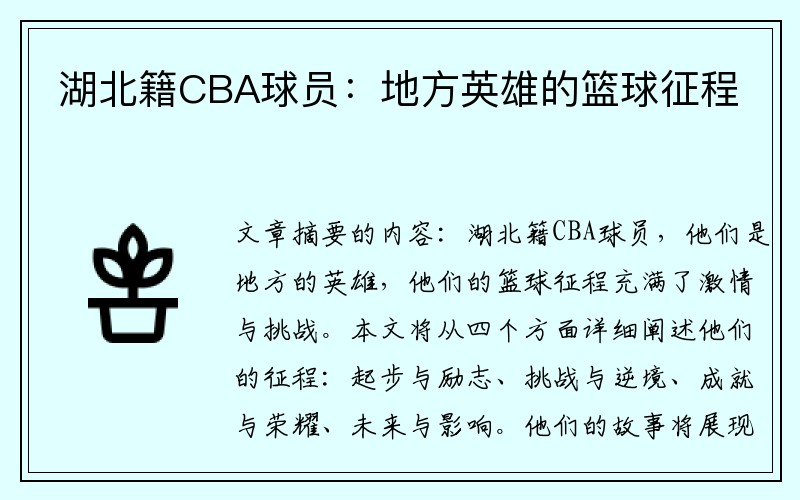 湖北籍CBA球员：地方英雄的篮球征程